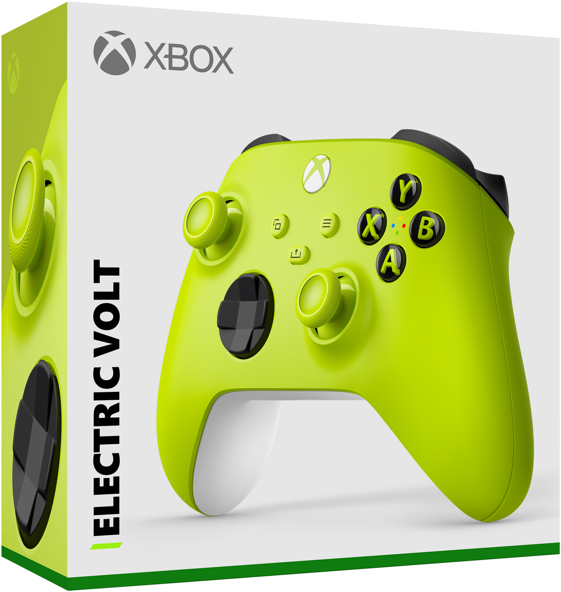 Grüner Xbox-Controller mit neongrünen Akzenten. Weiße Basis und schwarze Tasten. Xbox-Logo oben.