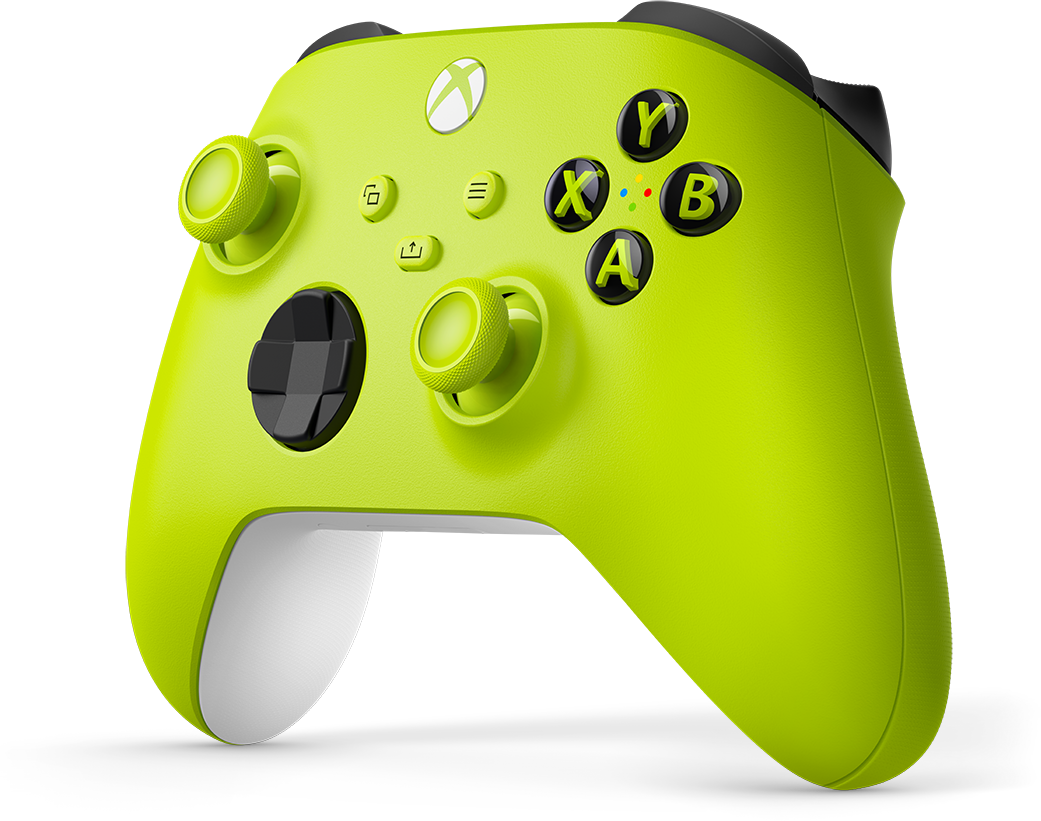 Ein neongrüner Xbox-Controller mit schwarzen Tasten und Joysticks.