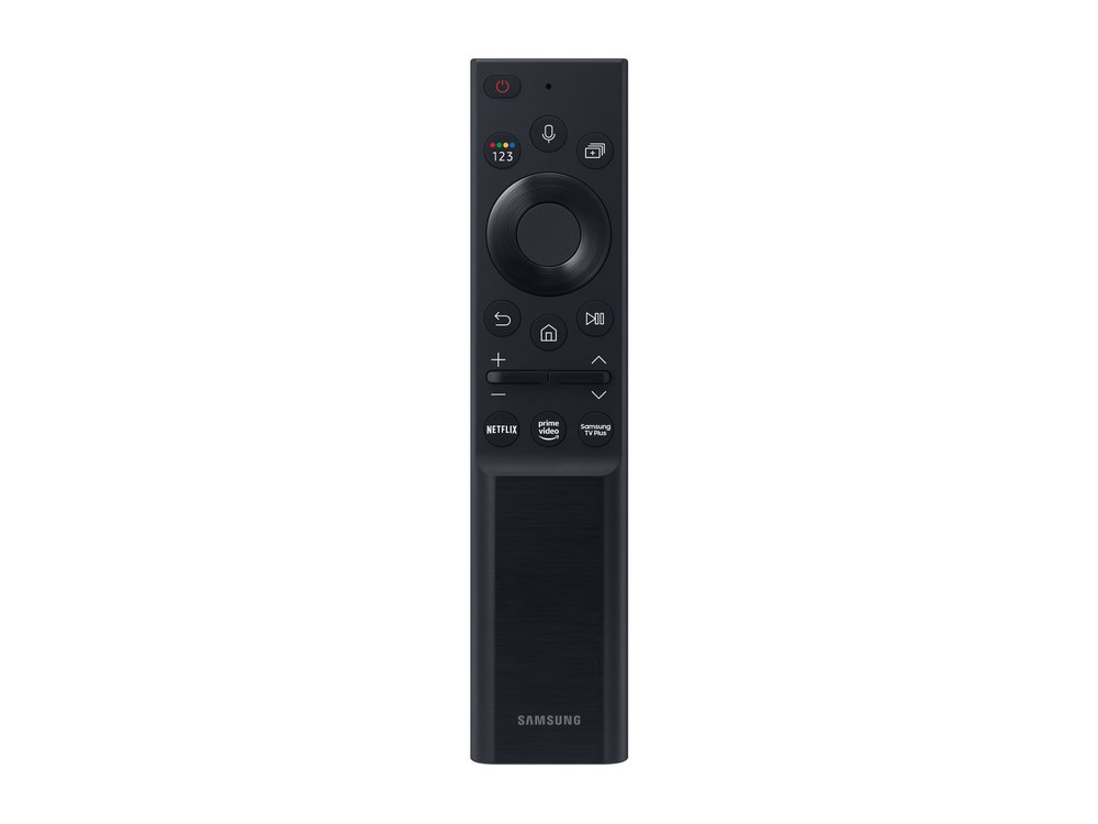 Mando a distancia negro. Tiene un botón de encendido, un panel de navegación y botones para Netflix y Prime Video.