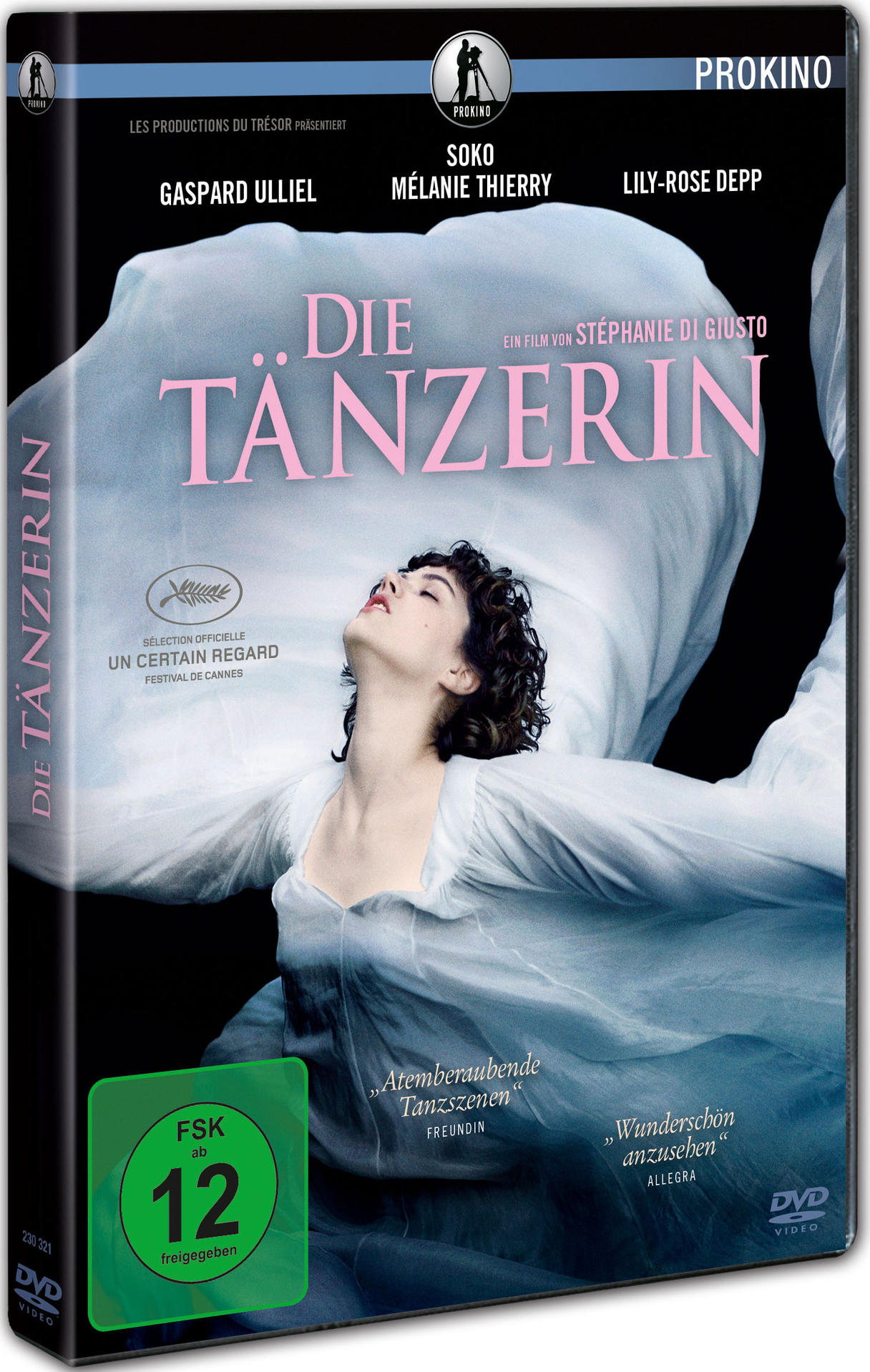 DVD-Cover des Films 'Die Tänzerin', mit einer Frau in einem fließenden Kleid.