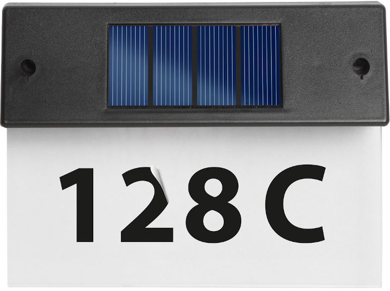 GARDEN OF EDEN 11446C Szolár házszámfény, átlátszó plexi, fekete, hidegfehér LED, 18x20cm