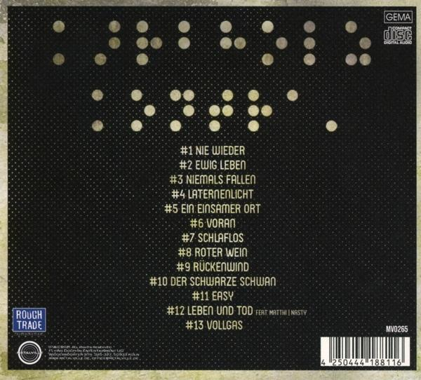Die Rückseite einer CD-Hülle mit Text auf Deutsch.
