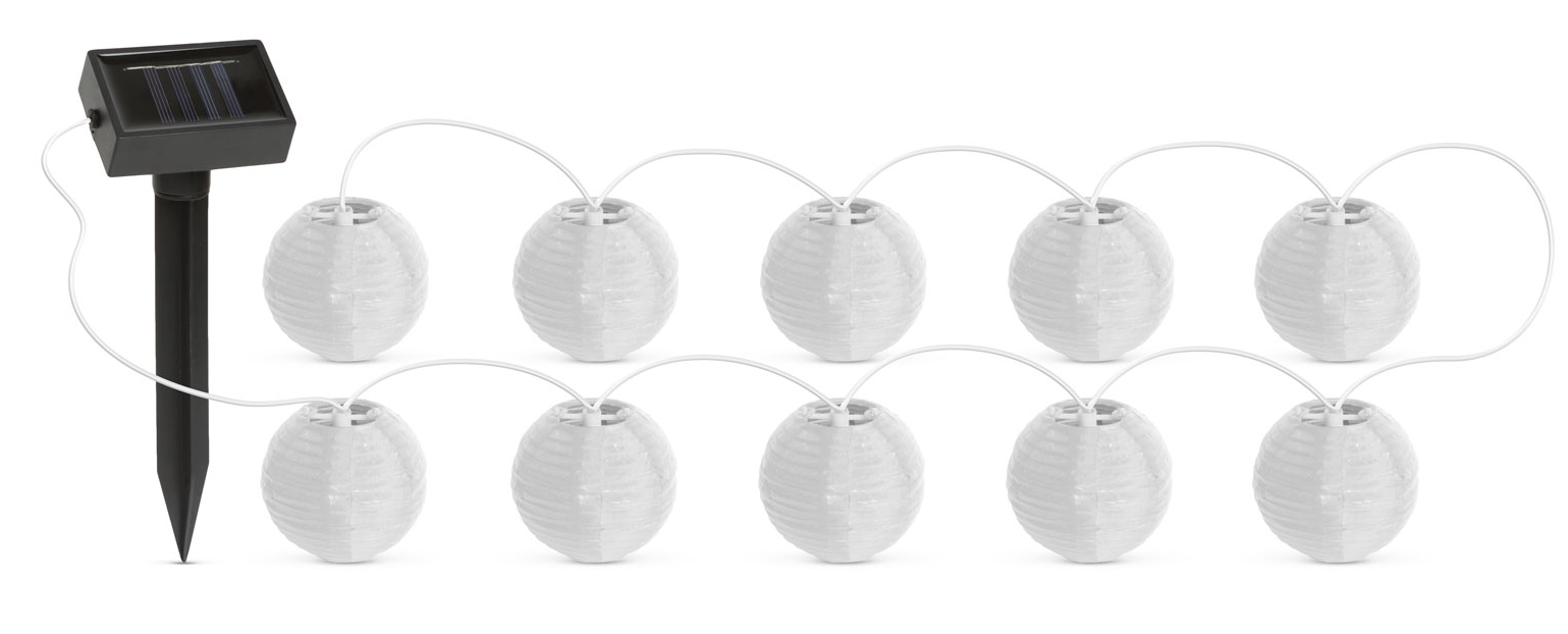 GARDEN OF EDEN 11227 Szolár lampion fényfüzér, 10 db fehér lampion, hidegfehér LED, 3,7m
