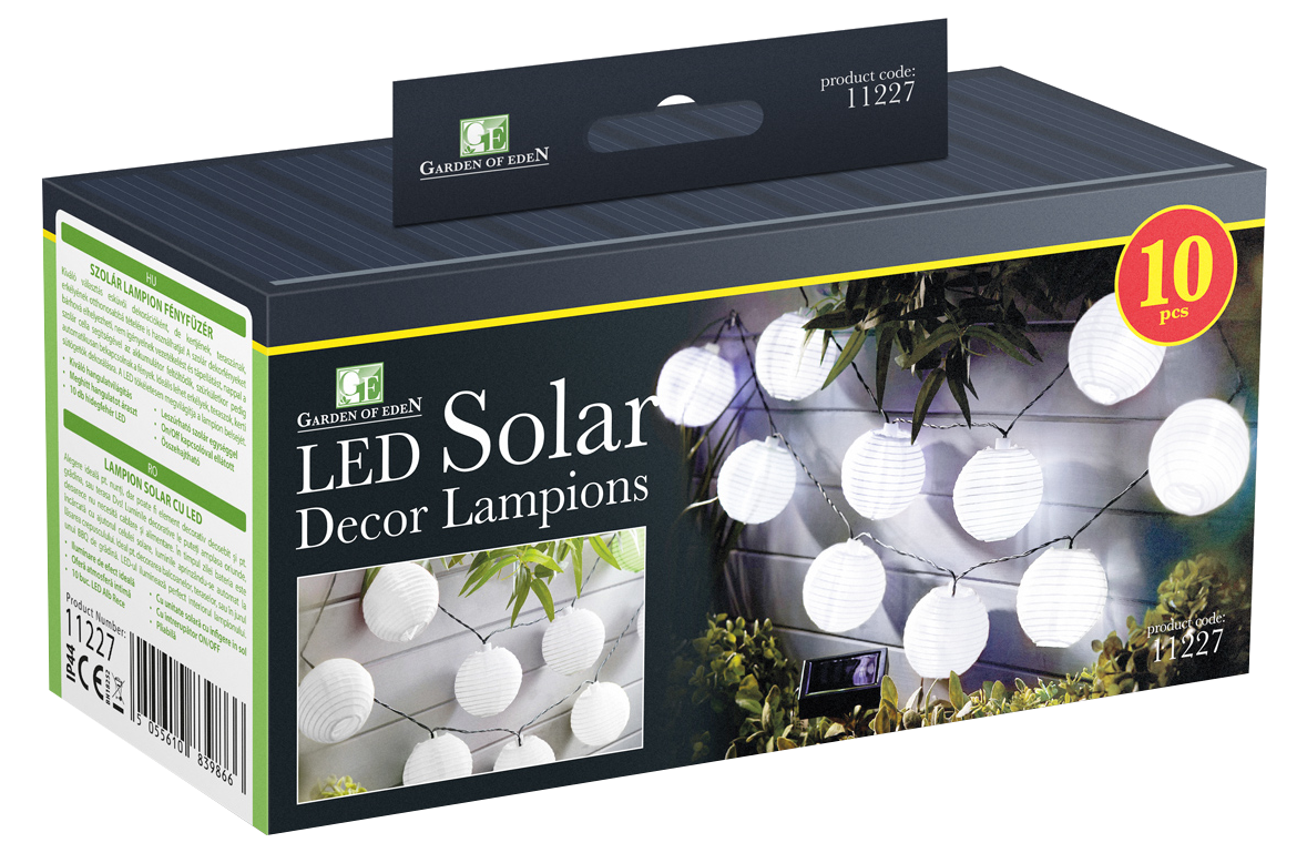LED Solar Decor Lampion doboz, a lámpák bemutatásával.