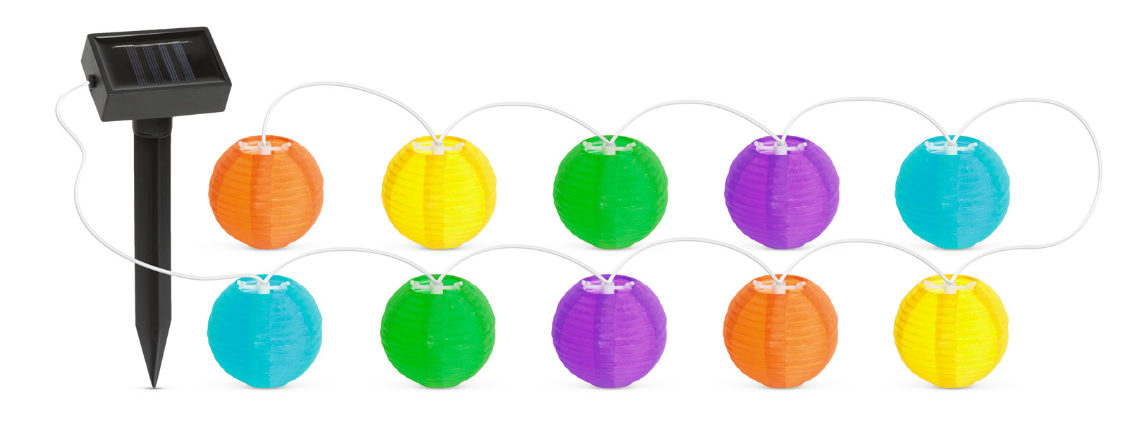 GARDEN OF EDEN 11227B Szolár lampion fényfüzér, 10 db színes lampion, hidegfehér LED, 3,7m