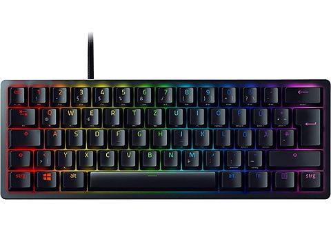 RAZER Huntsman Mini Gaming Tastatur, Clicky Optical Purple Switch, USB-C, 60% Formfaktor, QWERTZ, Schwarz