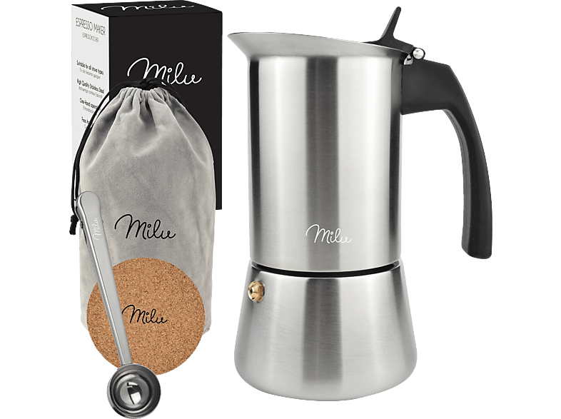 MILU 6581 4 Tassen Espressokocher Silber