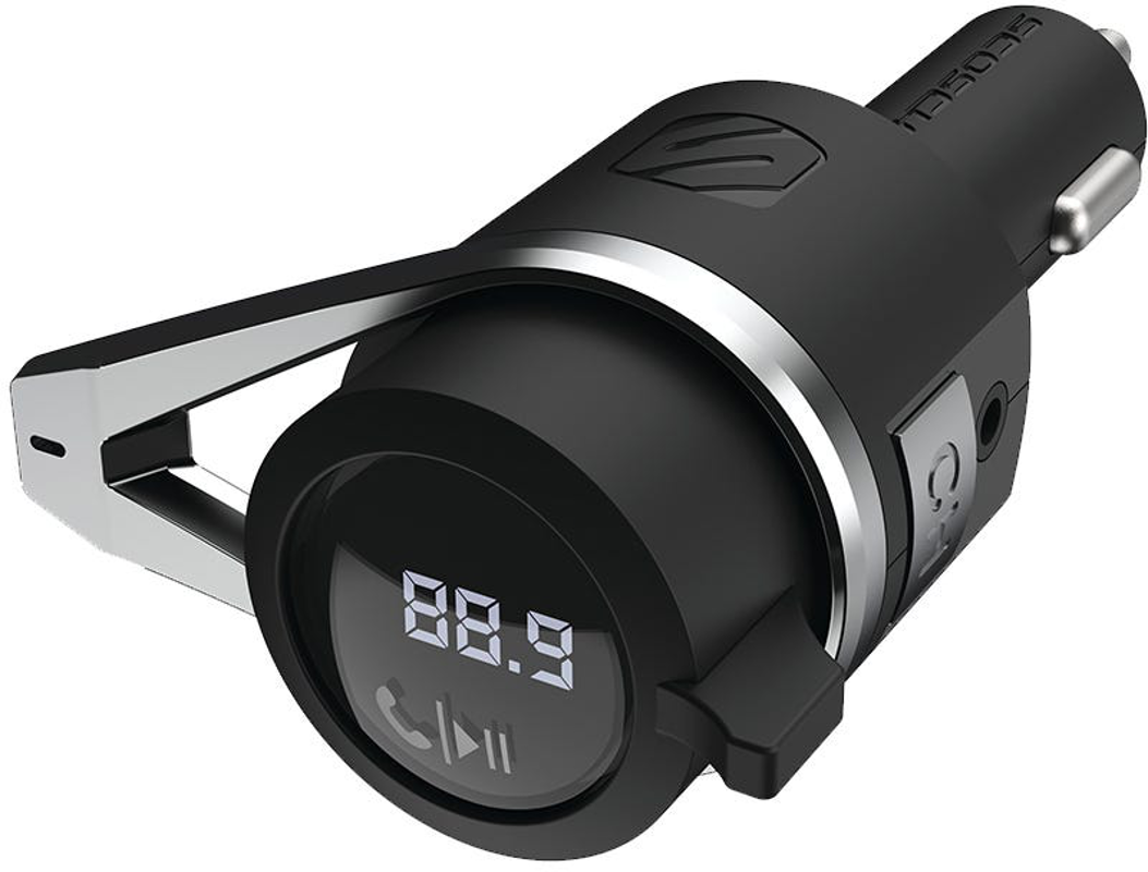 Un émetteur FM Bluetooth noir pour voitures avec écran LCD.