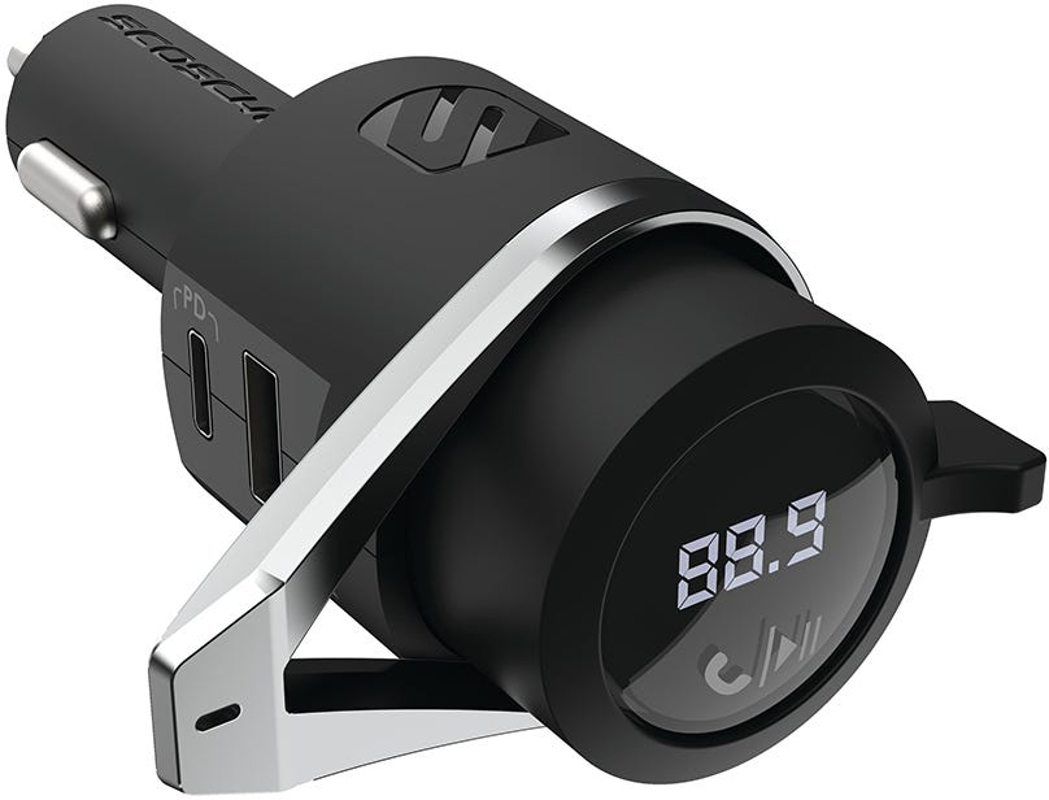 Chargeur de voiture noir avec ports USB et affichage numérique 88.9.