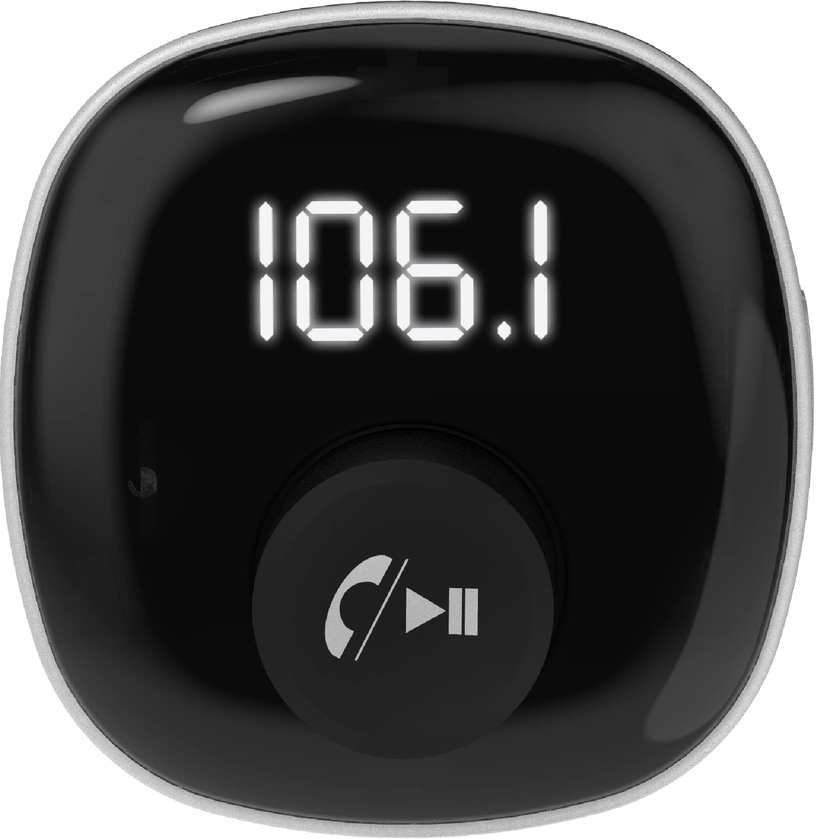 Schwarzer und silberner digitaler FM-Transmitter für das Auto.