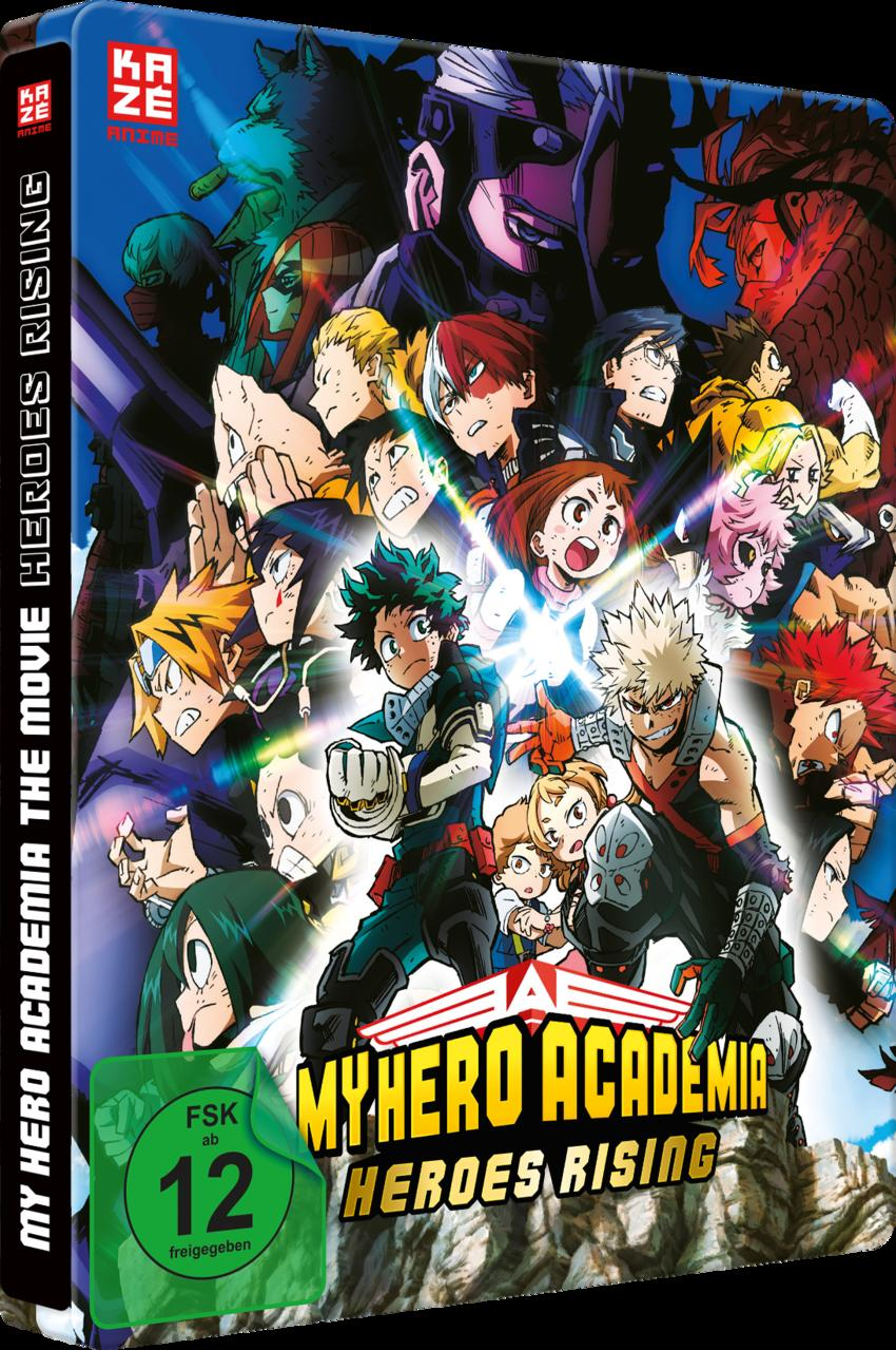 DVD-Hülle von 'My Hero Academia: Heroes Rising'. Viele Anime-Charaktere sind abgebildet.