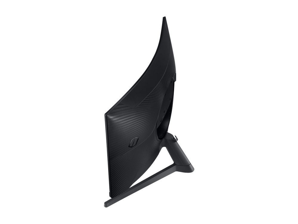 Monitor negro curvado desde un lado.