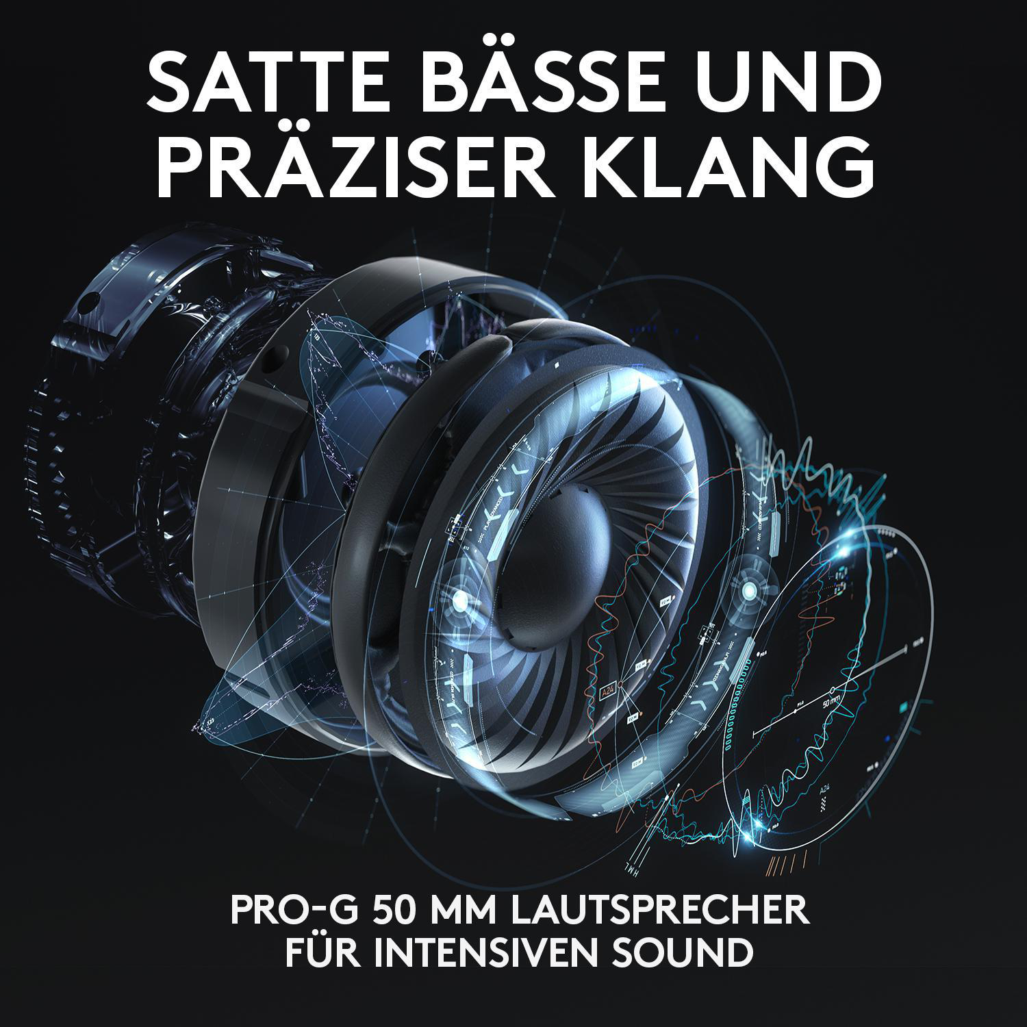Eine Explosionsansicht eines Lautsprechers, die seine Komponenten und Schallwellen zeigt.