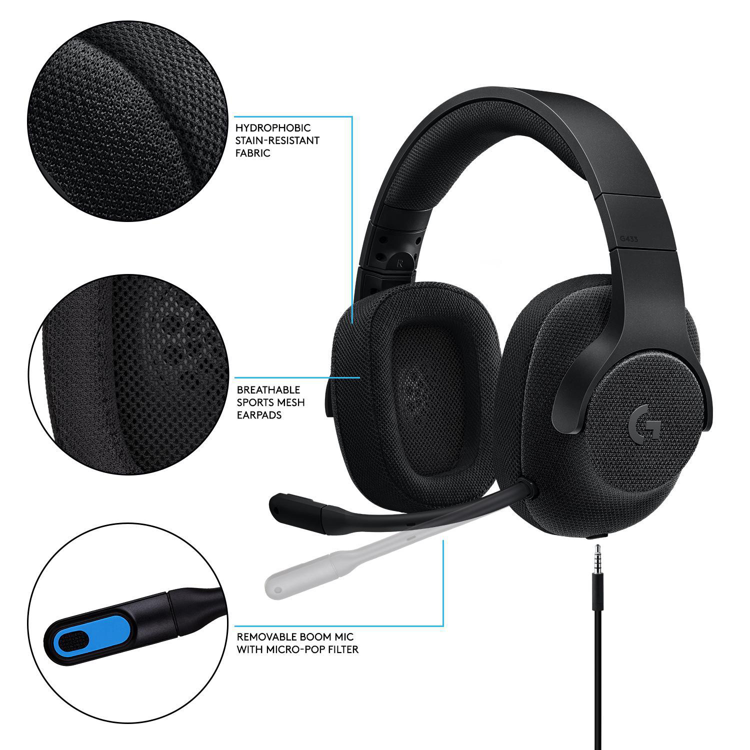 LOGITECH G433 Surround Gaming, Over-ear Headset Triple Black