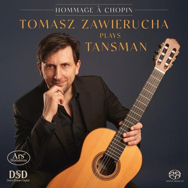 Albumcover: Ein Mann mit Gitarre. Titel 'Hommage À Chopin' und 'Tomasz Zawieucha'.