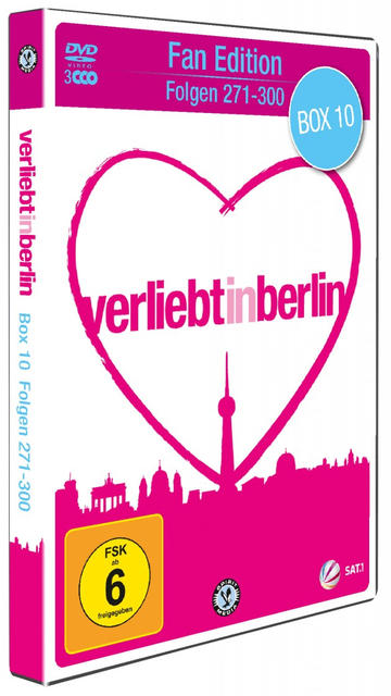 DVD-Cover: ein rosa Design mit Herz und Text, Titel: Verliebt in Berlin. Weißer Hintergrund.