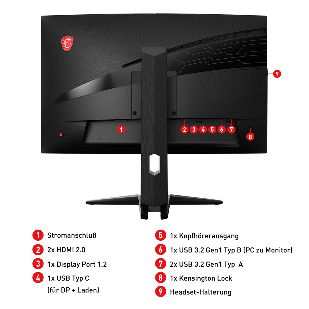 MSI Gaming Monitor Optix MAG272CQPDE Curved, 27 Zoll, WQHD, 165Hz, 1ms, 300cd, VA, Schwarz 27 Zoll Gaming Monitor, WQHD, 1 ms Reaktionszeit, 300 cd/m², 165 Hz, Schwarz