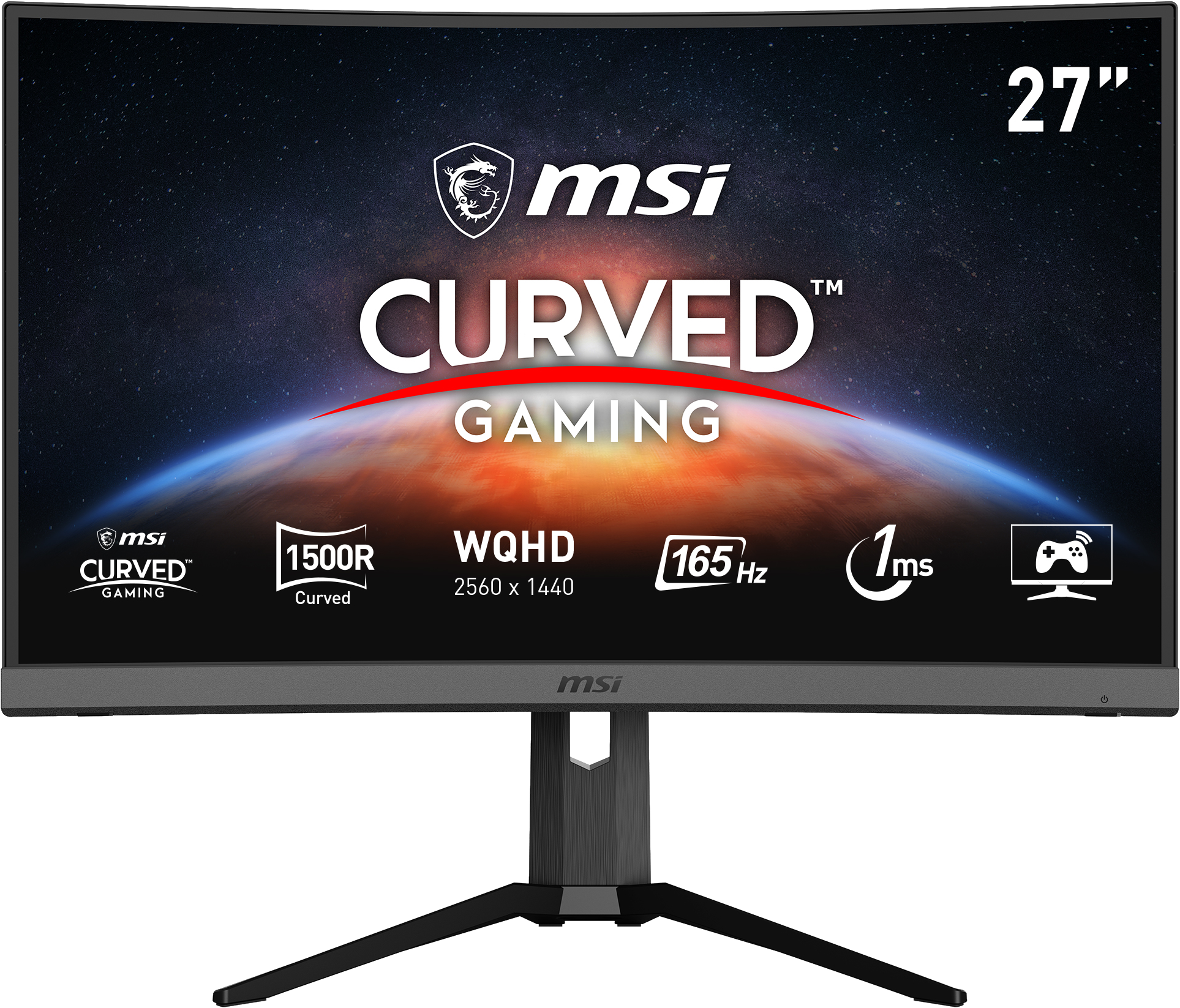 MSI Gaming Monitor Optix MAG272CQPDE Curved, 27 Zoll, WQHD, 165Hz, 1ms, 300cd, VA, Schwarz 27 Zoll Gaming Monitor, WQHD, 1 ms Reaktionszeit, 300 cd/m², 165 Hz, Schwarz