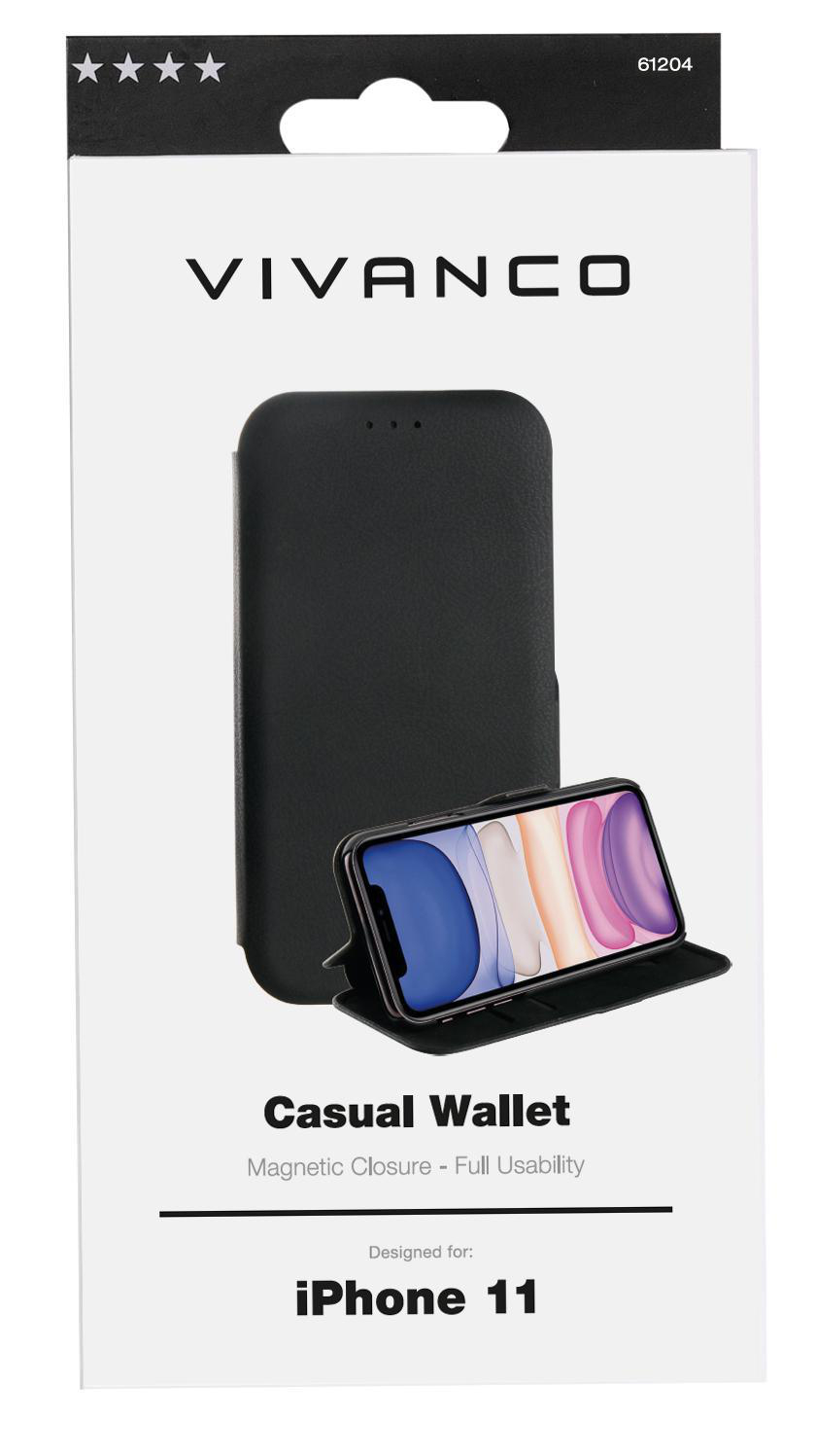 VIVANCO Casual Wallet, Bookcover, 11, Schwarz Apple, iPhone