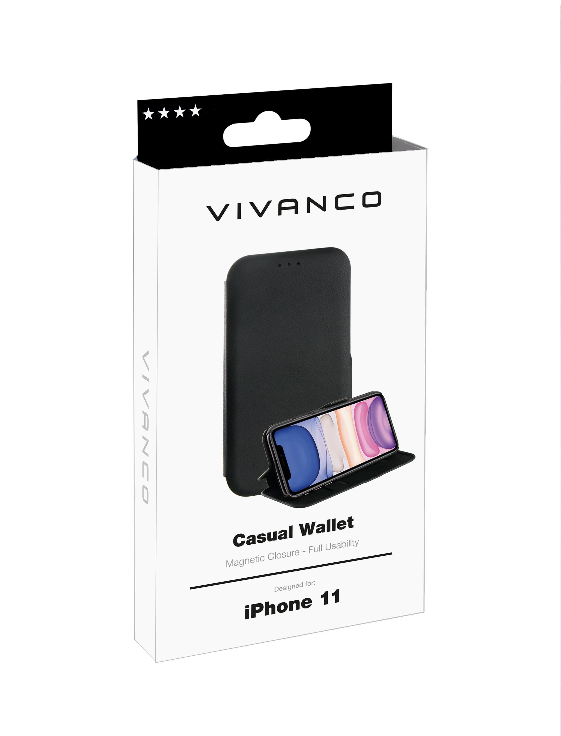 VIVANCO Casual Wallet, Bookcover, 11, Schwarz Apple, iPhone