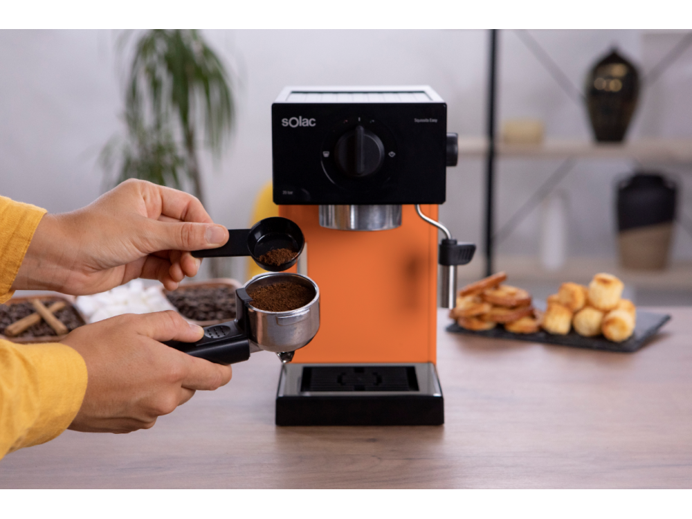 Cafetera express - Solac S92011700 CE4503, 1050 W, 1.5 l, 20 bar, 2 Tazas, Depósito extraíble, Naranja