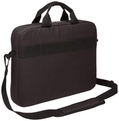 Fekete laptop táska vállpánttal. Fogantyú és a Case logója látható.