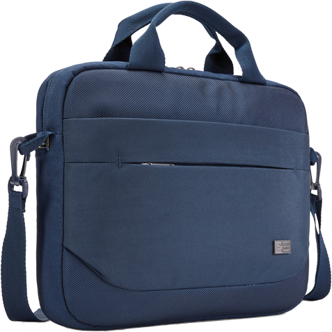 Kékkék Case Logic laptop táska fogantyúval, vállpánttal, zsebbel.