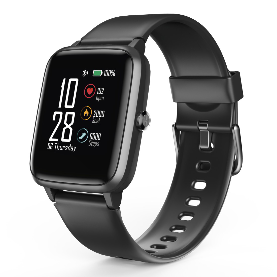 HAMA Fit Watch 5910 Smartwatch (Länge Schwarz Edelstahl Kunststoff, mm 255 insgesamt)