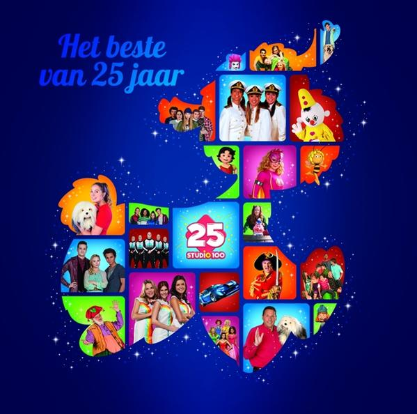 Beeldcollage van diverse afbeeldingen op blauwe achtergrond, tekst 'Het beste van 25 jaar'.