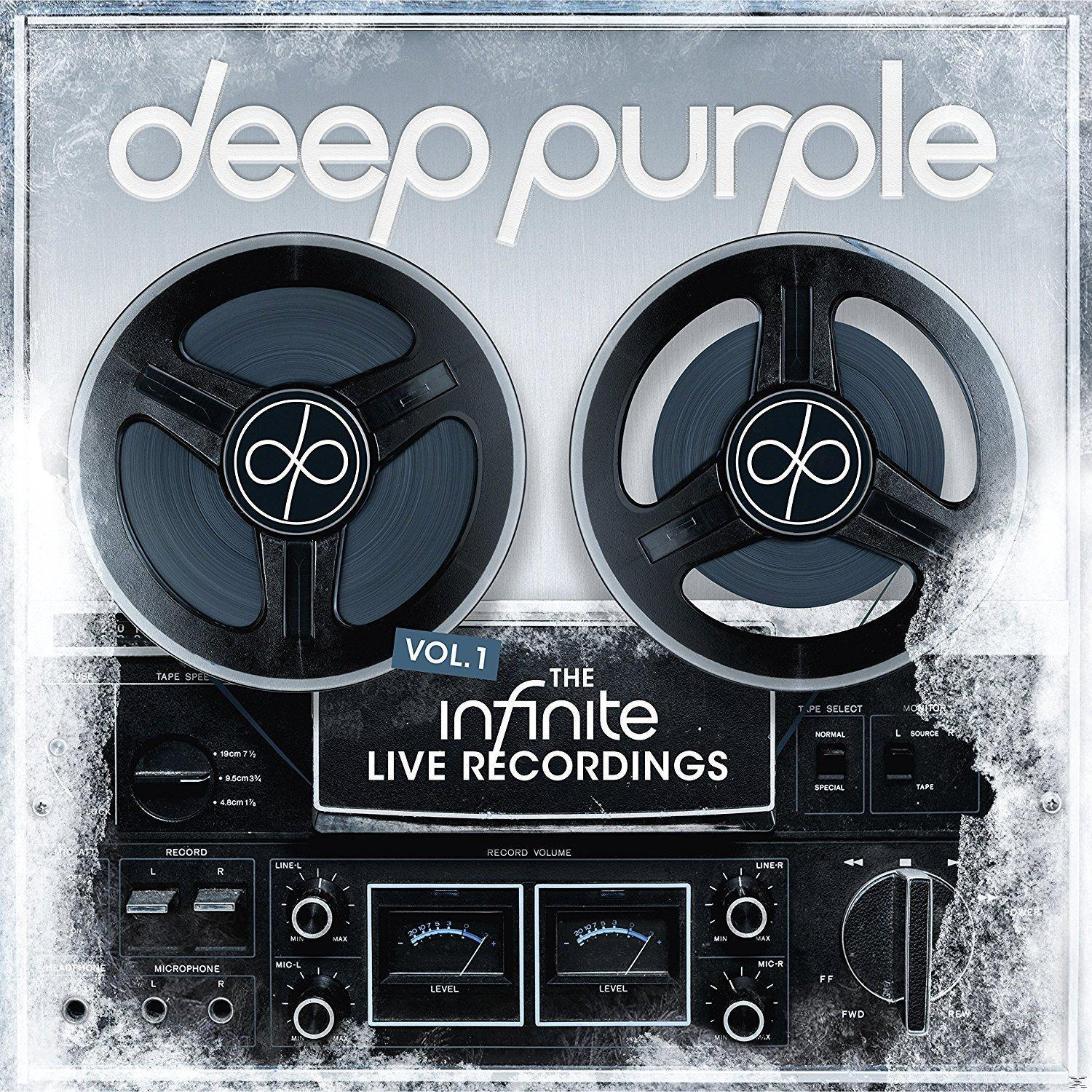 Album borító. Két orsós magnó, "Deep Purple", "The Infinite Live Recordings" szöveg.