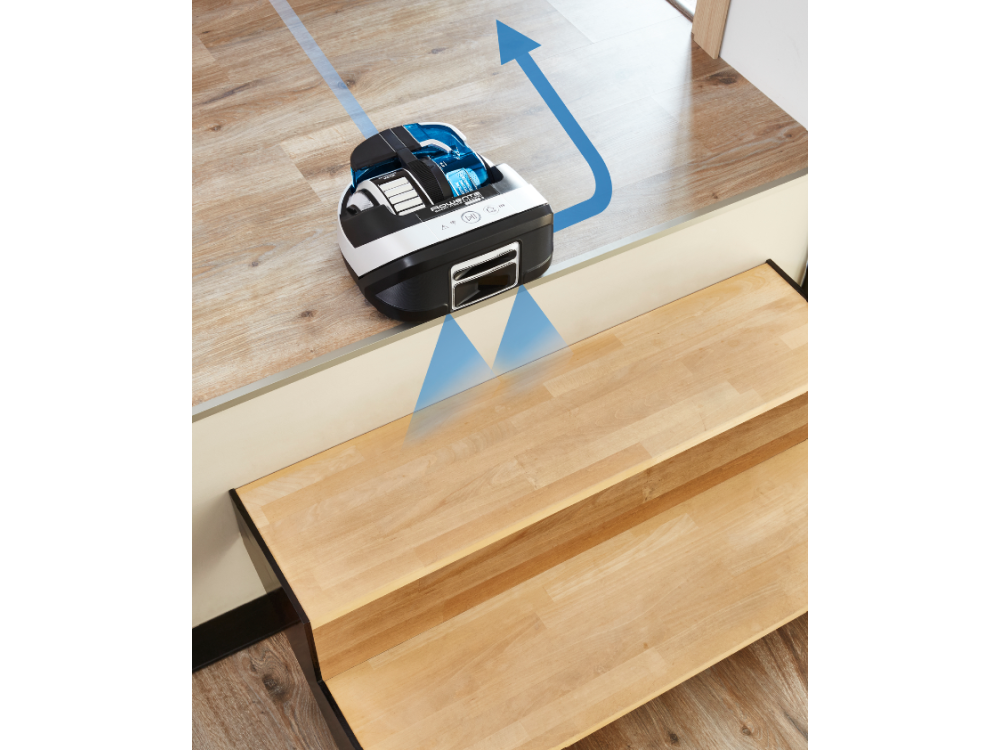 Robot aspirador - Rowenta Smart Force Cyclonic Connect RR8021WH, 60 min, 80 dB, 0.5 l, Función Fregona, Negro