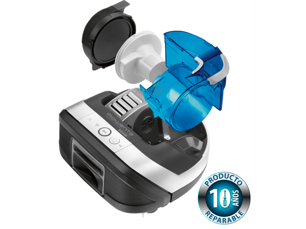 Robot aspirador - Rowenta Smart Force Cyclonic Connect RR8021WH, 60 min, 80 dB, 0.5 l, Función Fregona, Negro