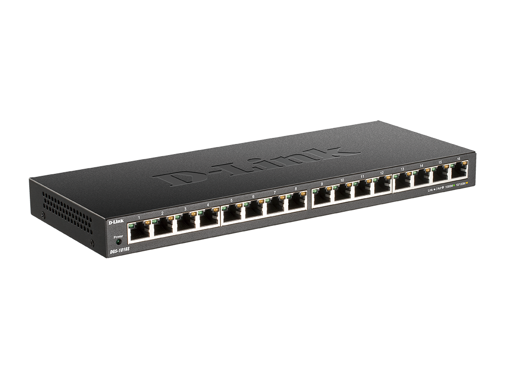 Switch Dlink Dgs‑1016s gigabit ethernet 32 gbits 16 puertos negro dgs1016s sin 1000 megas por plug&play perfil bajo carcasa sobremesapared ventiladores 802.1p 802.3az rj45 101001000 19