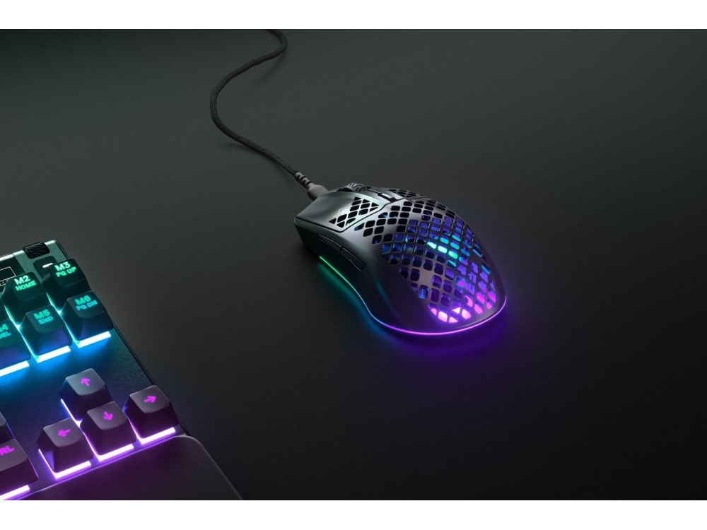 Ratón gaming - SteelSeries Aerox 3, Con cable, 1.8 m, 8500 ppp, Puerto USB Tipo-C, USB-A, IP54, Negro
