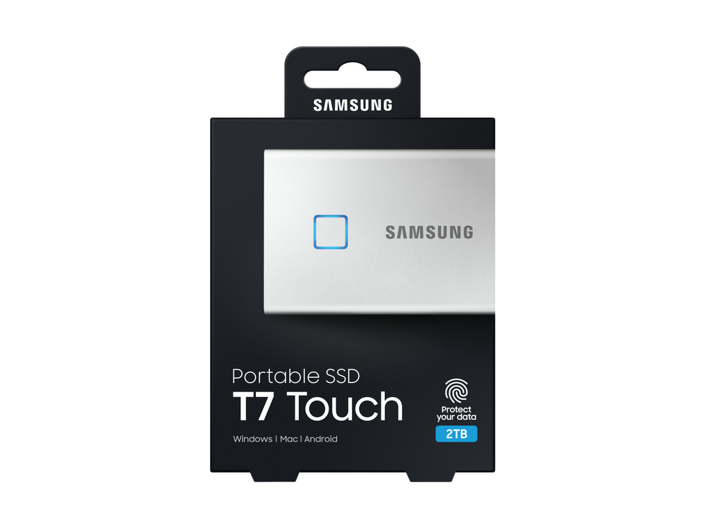 Disco duro externo 2 TB - Samsung T7 Touch MU-PC2T0S/WW, SSD, Hasta 1050 MB/s, USB 3.2 Gen.2 (10Gbps), Gris