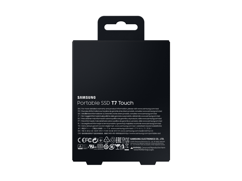 Disco duro externo 2 TB - Samsung T7 Touch MU-PC2T0S/WW, SSD, Hasta 1050 MB/s, USB 3.2 Gen.2 (10Gbps), Gris