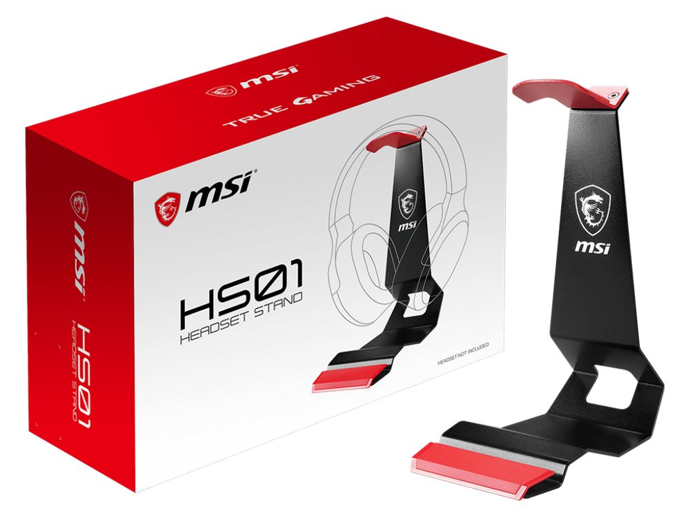 Soporte auriculares - MSI HS01 HeadSet Stand, Universal, Base antideslizante, Negro