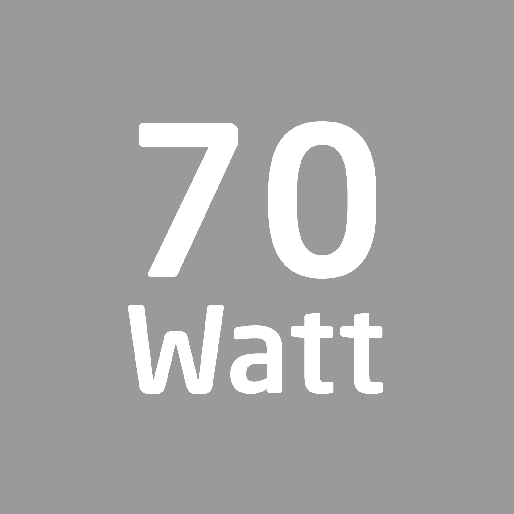 Ein grauer Hintergrund mit den Worten '70 Watt' in Weiß, zentriert.