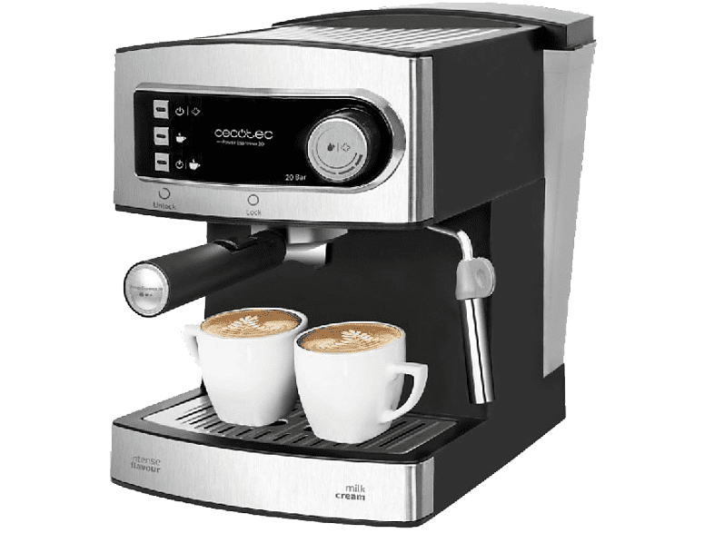 Cafetera express - Cecotec Power Espresso 20, 850 W, 20 bares, 1.5 L, Plata y negro