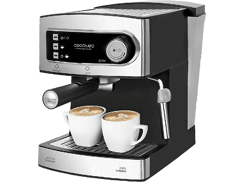 Cafetera express - Cecotec Power Espresso 20, 850 W, 20 bares, 1.5 L, Plata y negro