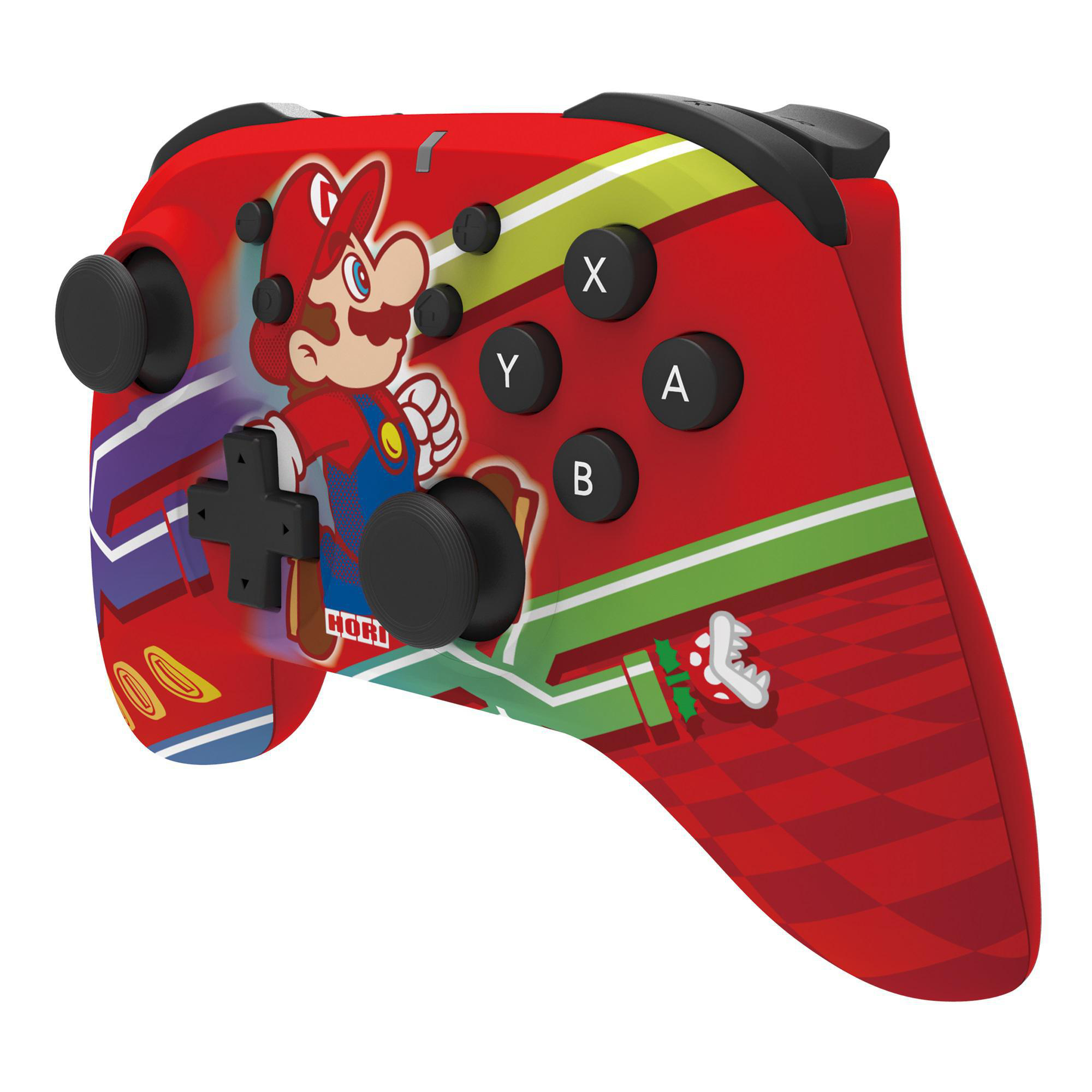 Roter Mario-Controller mit Charakterbild. Tasten: X, Y, A, B. Schwarzer Joystick und Steuerkreuz.