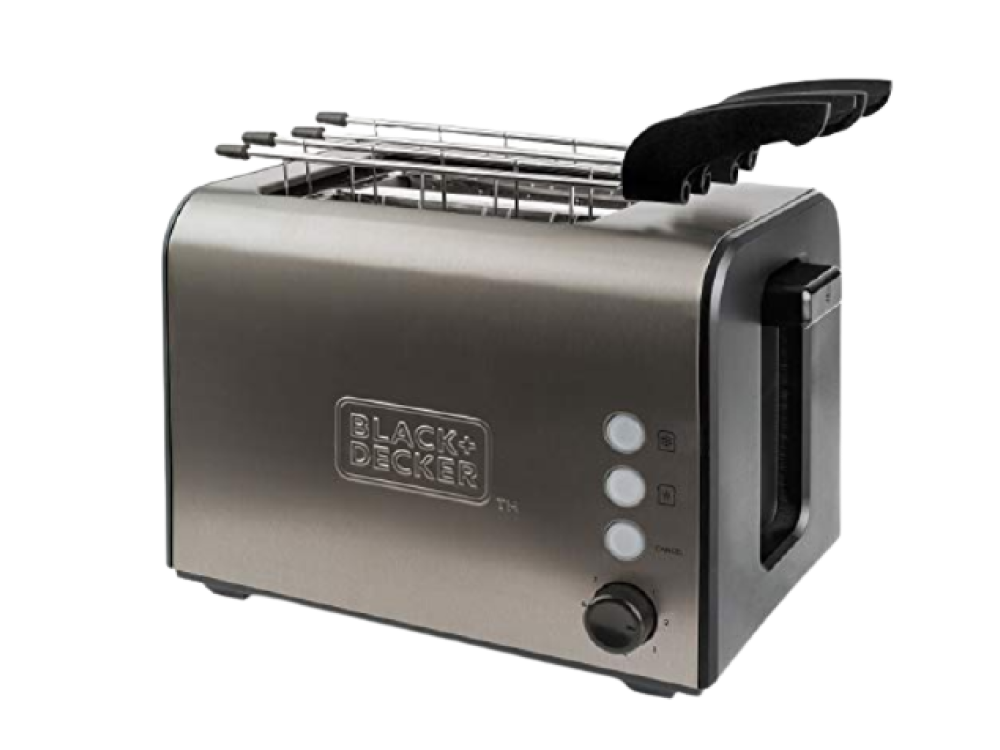 Black+decker Bxtoa900e Tostadora pan con 2 ranuras anchas 7 niveles sistema pinzas funciones stop recalentar y descongelar 900 w acero inoxidable decker es9600090b