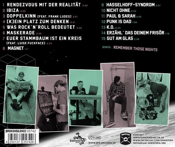 Rückseite eines Musikalbums mit einer Collage von Bildern.