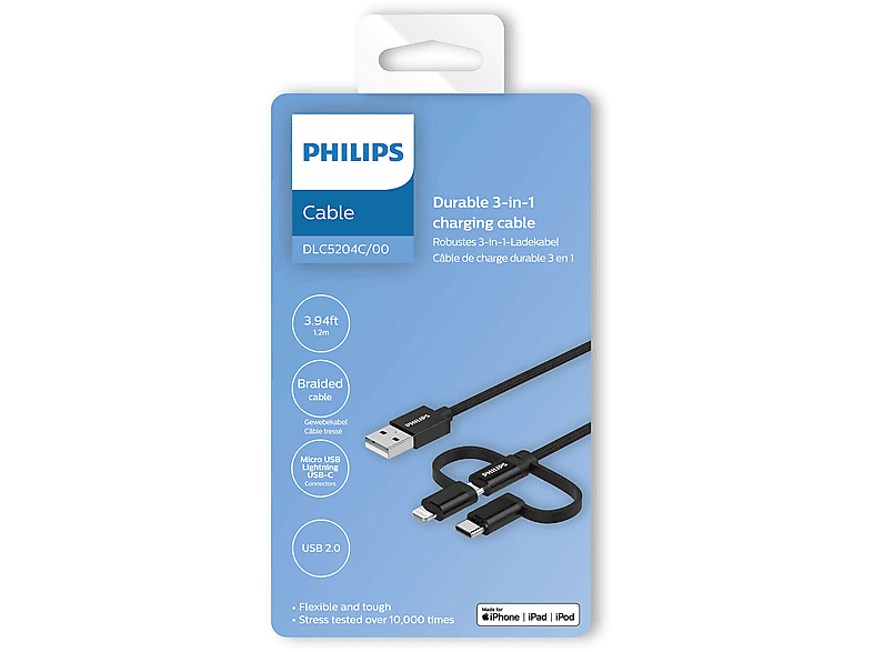 PHILIPS DLC3106T/00 MFI 3'ü1 Arada Şarj Kablosu 2M_1