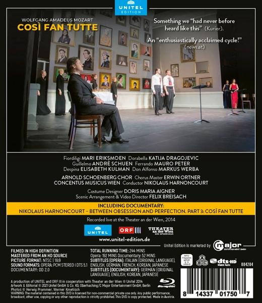 Rückseite der Cosi Fan Tutte DVD mit einem Bühnenbild und Credits.