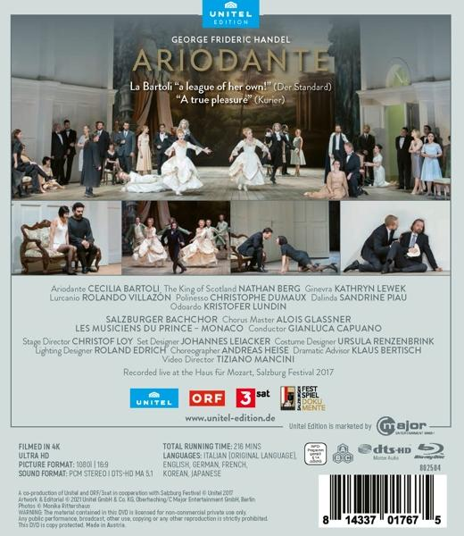 DVD-Cover der Oper 'Ariodante', mit Bühnenfoto und Besetzungsangaben.