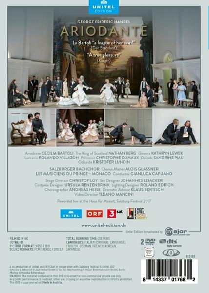 DVD-Cover der Oper 'Ariodante', mit Bühnenfoto und Besetzungsangaben.