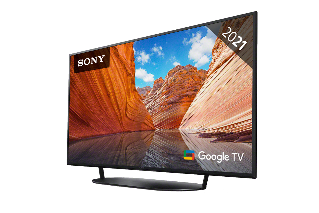 TV Sony mostrando paisaje de cañón. Logo Google TV y año 2021 en pantalla.