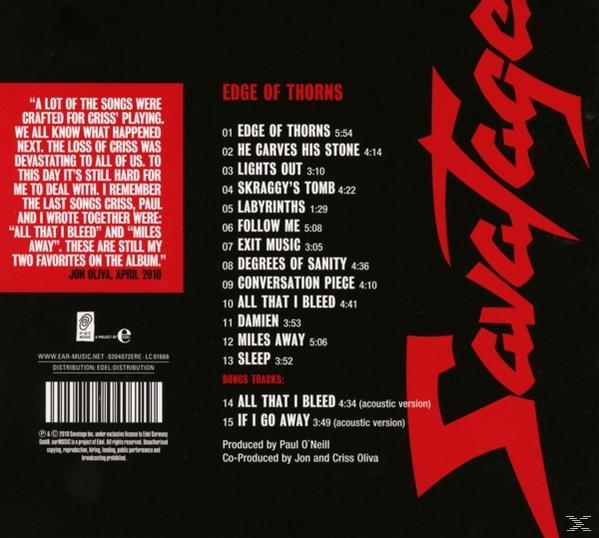 Egy zenei CD hátulja a számlistával és a Savatage zenekar nevével.