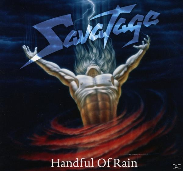Album borító izmos férfival villámlással, hosszú hajú férfival, felemelt karokkal és a 'Handful Of Rain' címmel.